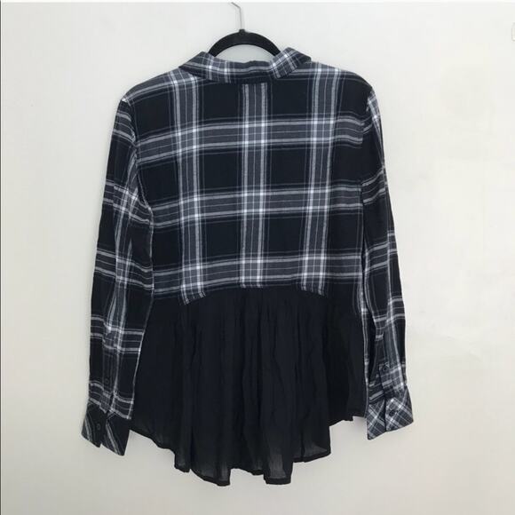 BEACH LUNCH LOUNGE Tartan Plaid Ruffle Peplum Button Down Shirt Top Blouse - Picture 4 of 5